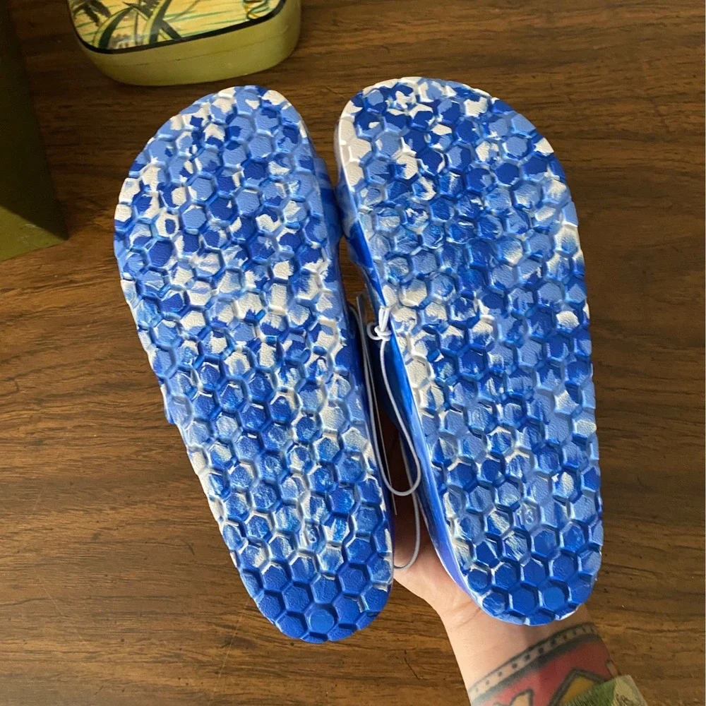 Cat & Jack Boys Blue Marble EVA Two-Strap Slide Sandals Size 13 NWT Water Shoes